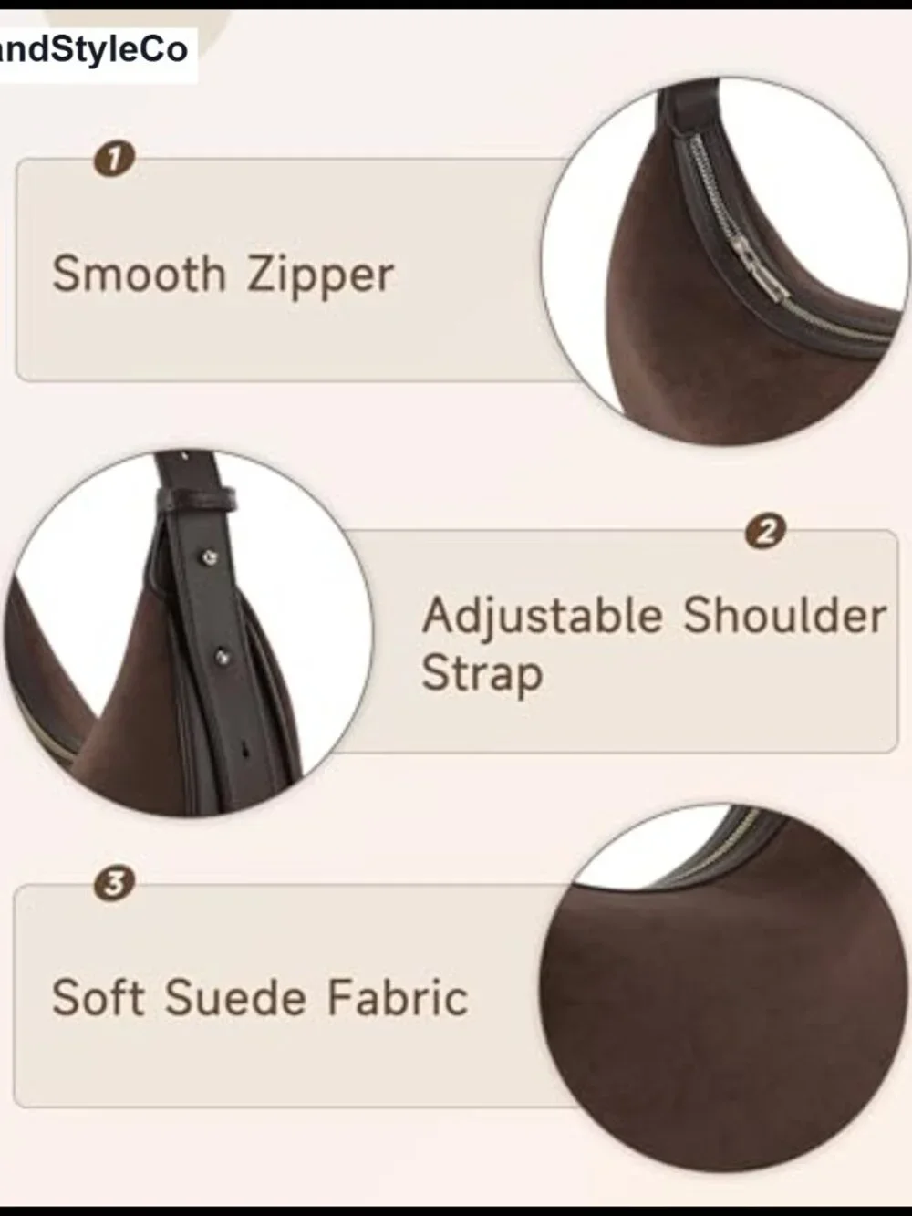 Suede Crossbody Bag for Women Crescent Shoulder Hobo Purse with Adjustable Strap